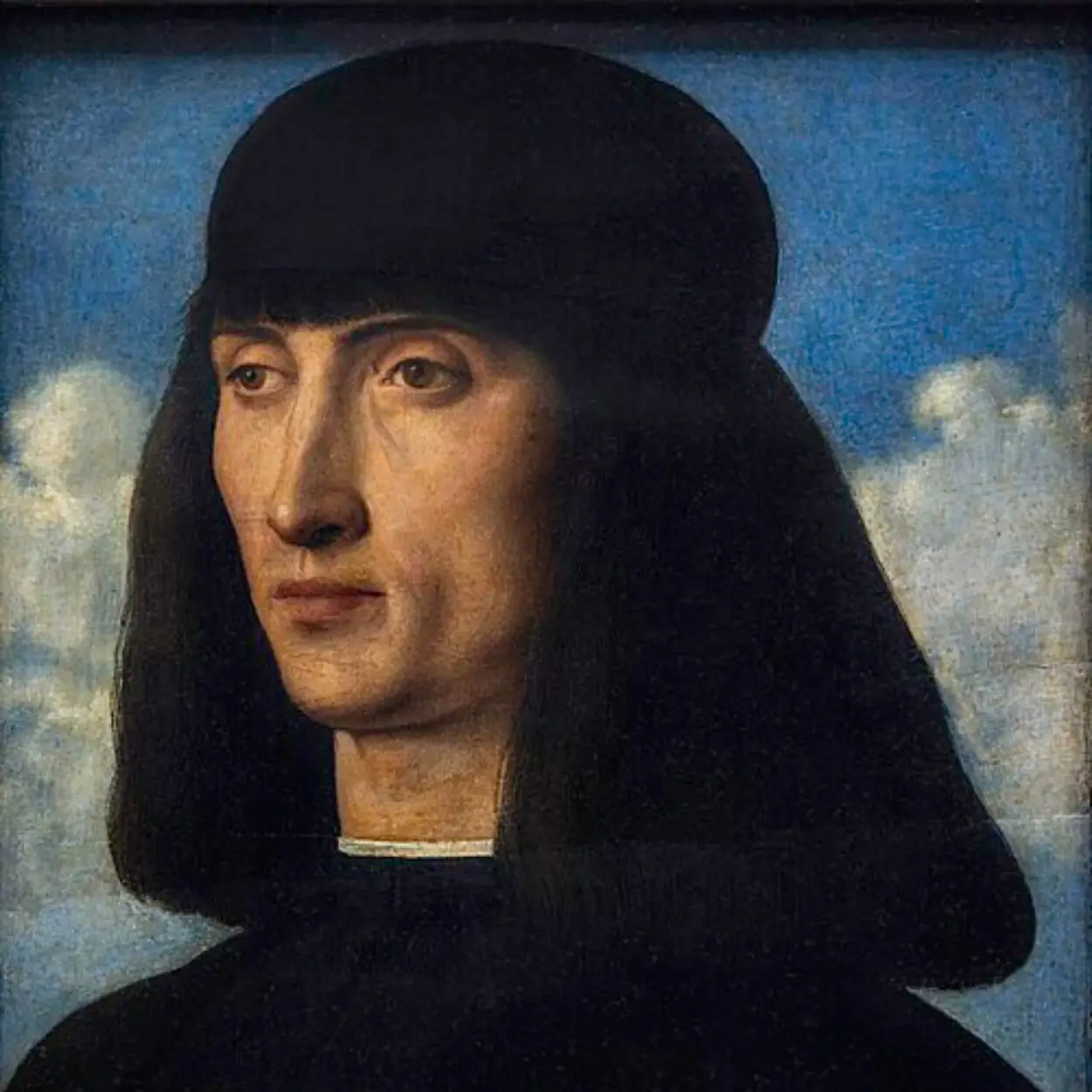 Renaissance portrait of a young man against a blue sky